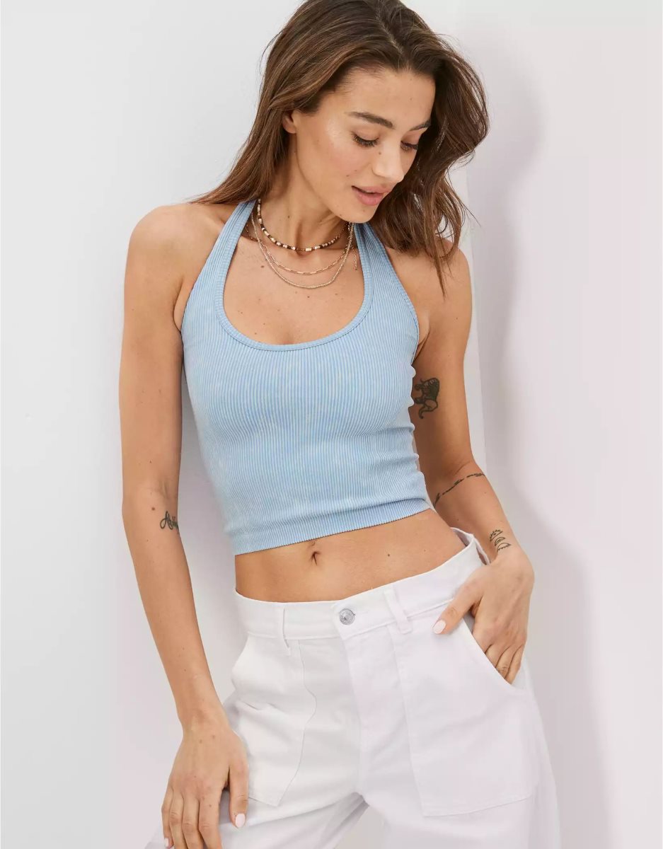 Debardeur American Eagle AE Super Seamless Halter Bleu Clair Femme | PUM-76960138